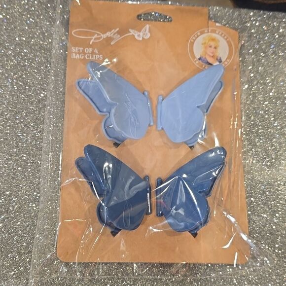 Dolly Parton Set Of 4 Butterfly Bag Clips- Blue - Picture 7 of 8